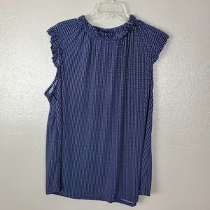 Adrianna Papell Navy/White Polka Dot Ruffled Sleeveless Top 2X